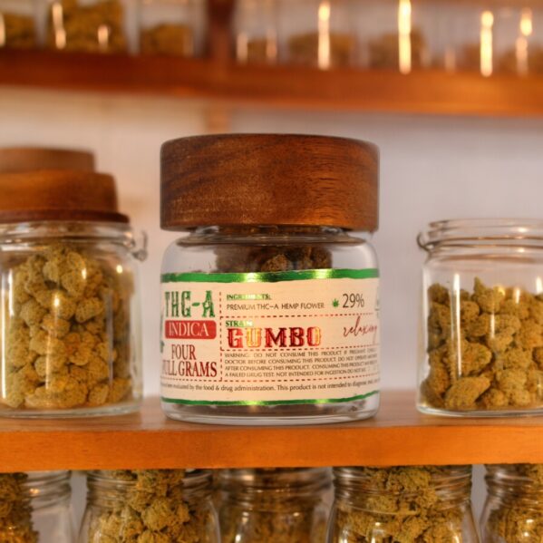 "Gumbo hemp flower - sweet, pungent aroma with a relaxing body high for stress relief."