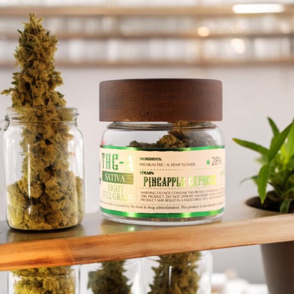 "Pineapple Express hemp flower - tropical pineapple flavor with an invigorating high for daytime use."