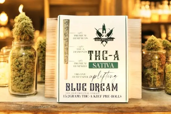 "Blue Dream hemp flower - sweet berry aroma, balanced high for creativity and stress relief."