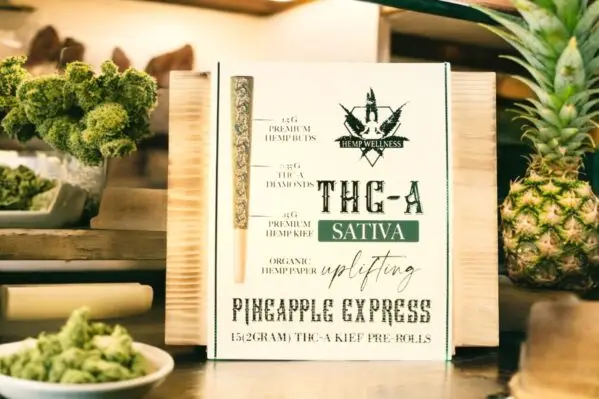 "Pineapple Express hemp flower - tropical pineapple flavor with an invigorating high for daytime use."